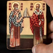 В подарок: Иконка "Св. Николая и Спиридона" Дорожная — фотография 1