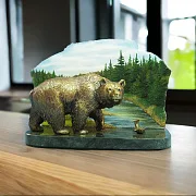 Скульптура из бронзы «Медведь на природе» на змеевике — красивый подарок — фотография 1