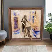 Рисованная картина «Велосипедистка» на ониксе с подсветкой — необычный подарок — фотография 1