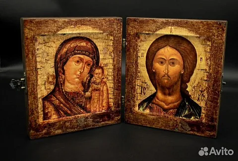 Складень деревянный. Богоматерь Казанская и Спасит — оригинальный подарок