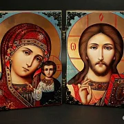 Складень деревянный. Венчальная пара Казанская Бог — оригинальный подарок — фотография 1