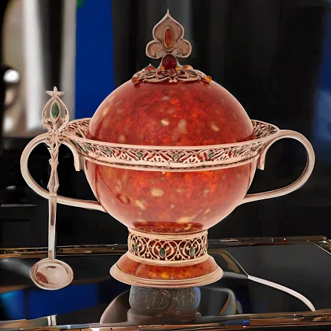 Сахарница декоративная из янтаря с ложечкой — необычный подарок
