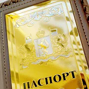 Подарочная обложка на паспорт из кожи «Герб Свердловской области» — фотография 3