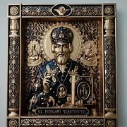 Подарочная резная Икона из дерева. Святой Николай Чудотворец — фотография 7